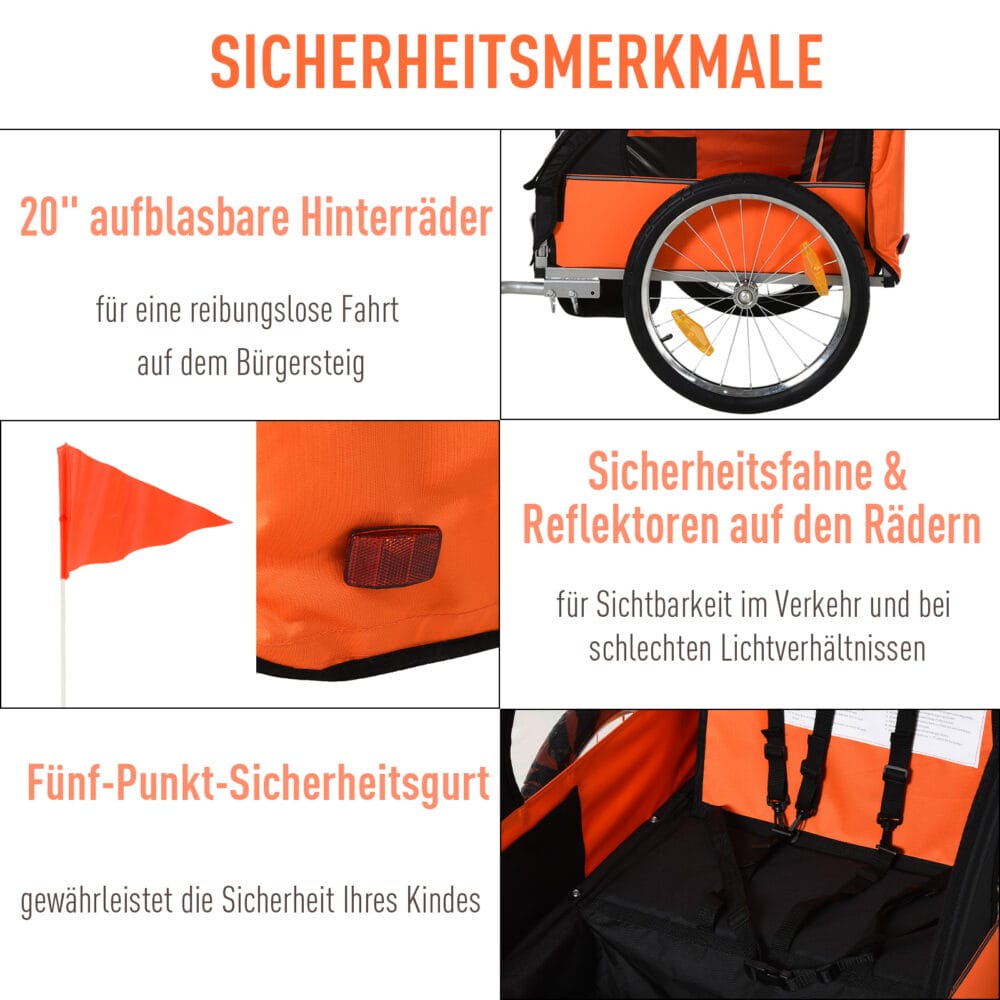 2in1 Kinderanhänger Fahrradanhänger Jogger Kinderfahrradanhänger Orange