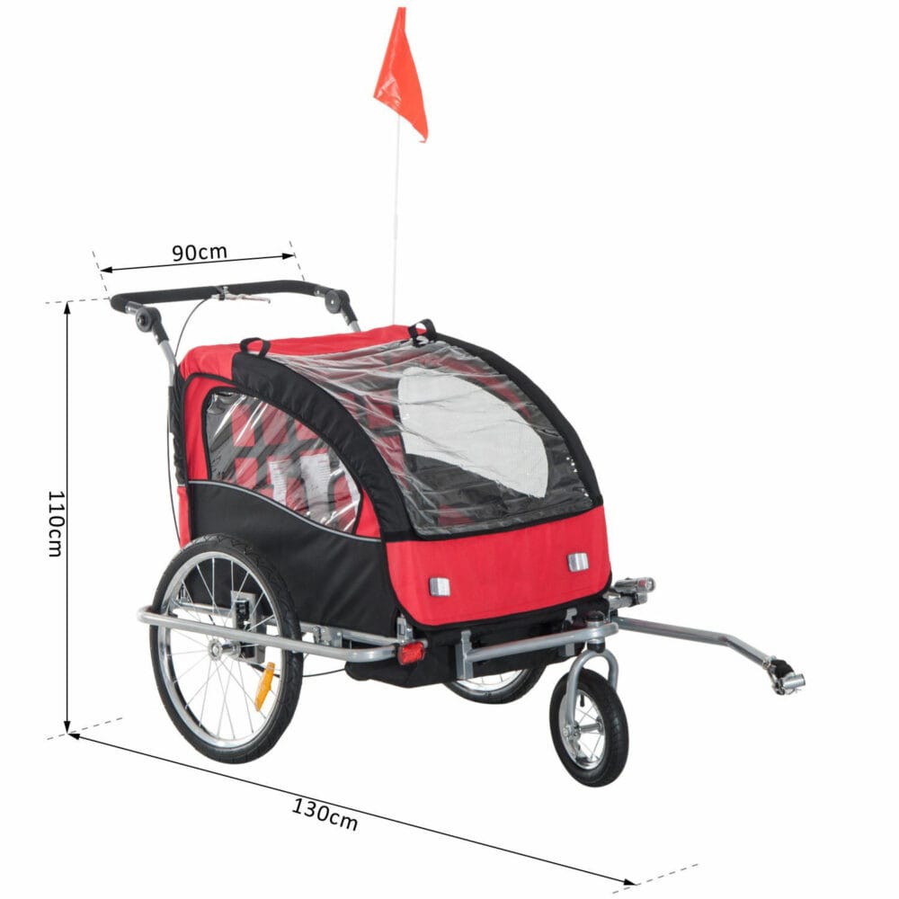 2in1 Kinderanhänger Fahrradanhänger Jogger Kinderfahrradanhänger Rot Schwarz