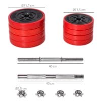 Rot-schwarzes 2-in-1 Hantelset 20kg, verstellbar.