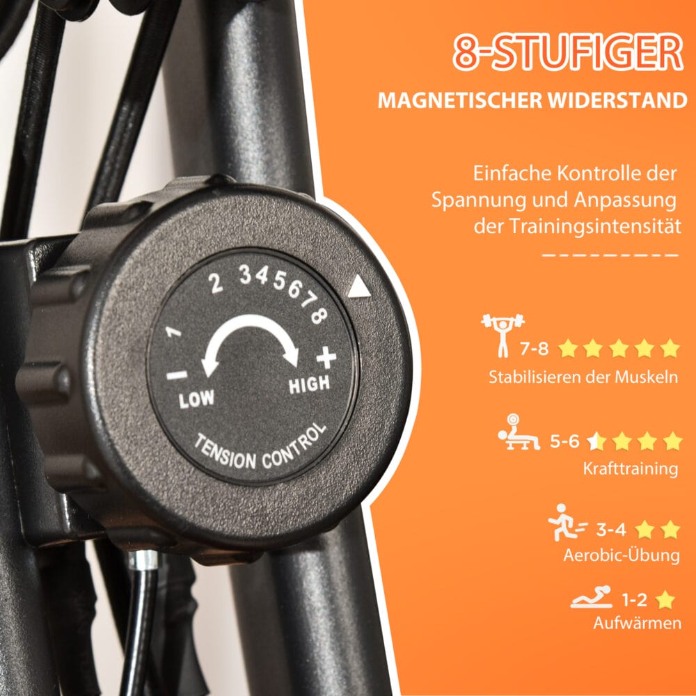 Roter 2-in-1 klappbarer Heimtrainer mit LCD-Display.