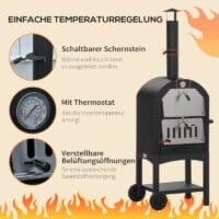 2in1 Pizzaofen Holzkohlegrill BBQ mit Thermometer H: 161cm