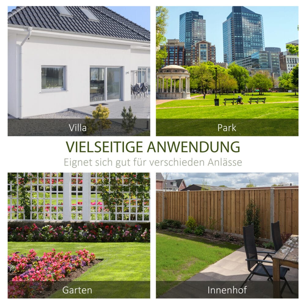 Schwarze, wetterfeste und stabile Gartenbank für zwei Personen.