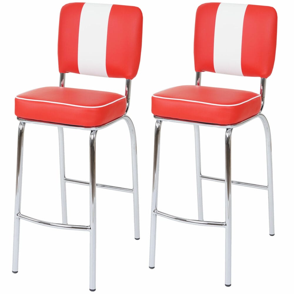 2x Barhocker Avellino Kunstleder ~ rot-weiss