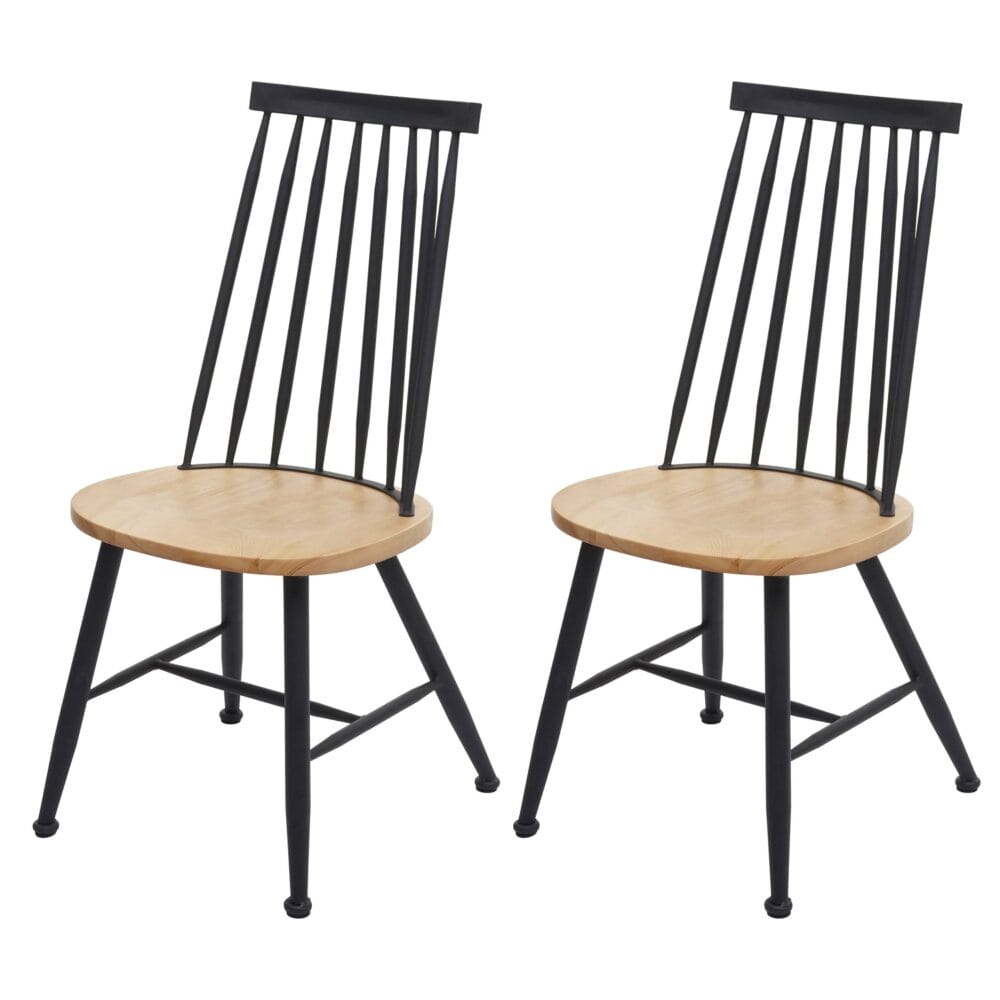 2x Esszimmerstuhl Industrial Chic ~ Massivholz hell