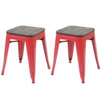 2x Hocker Sitzhocker Metall mit Holz Sitz Industriedesign stapelbar rot