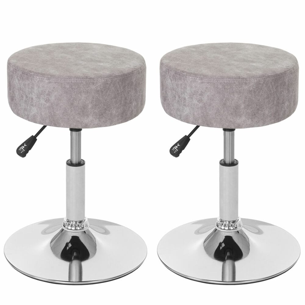 2x Hocker Sitzhocker höhenverstellbar Ø 35cm vintage grau Wildlederimitat