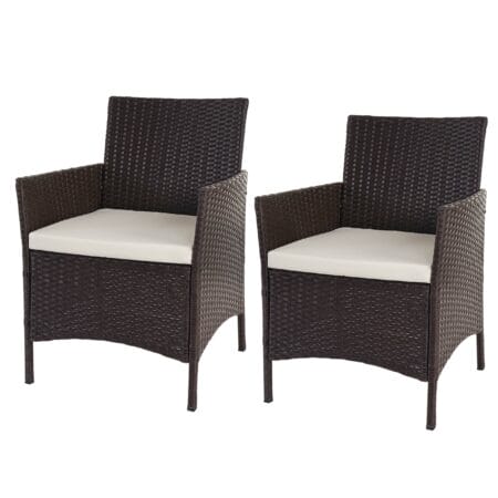 2x Poly-Rattan Gartensessel Halden braun-meliert Kissen creme