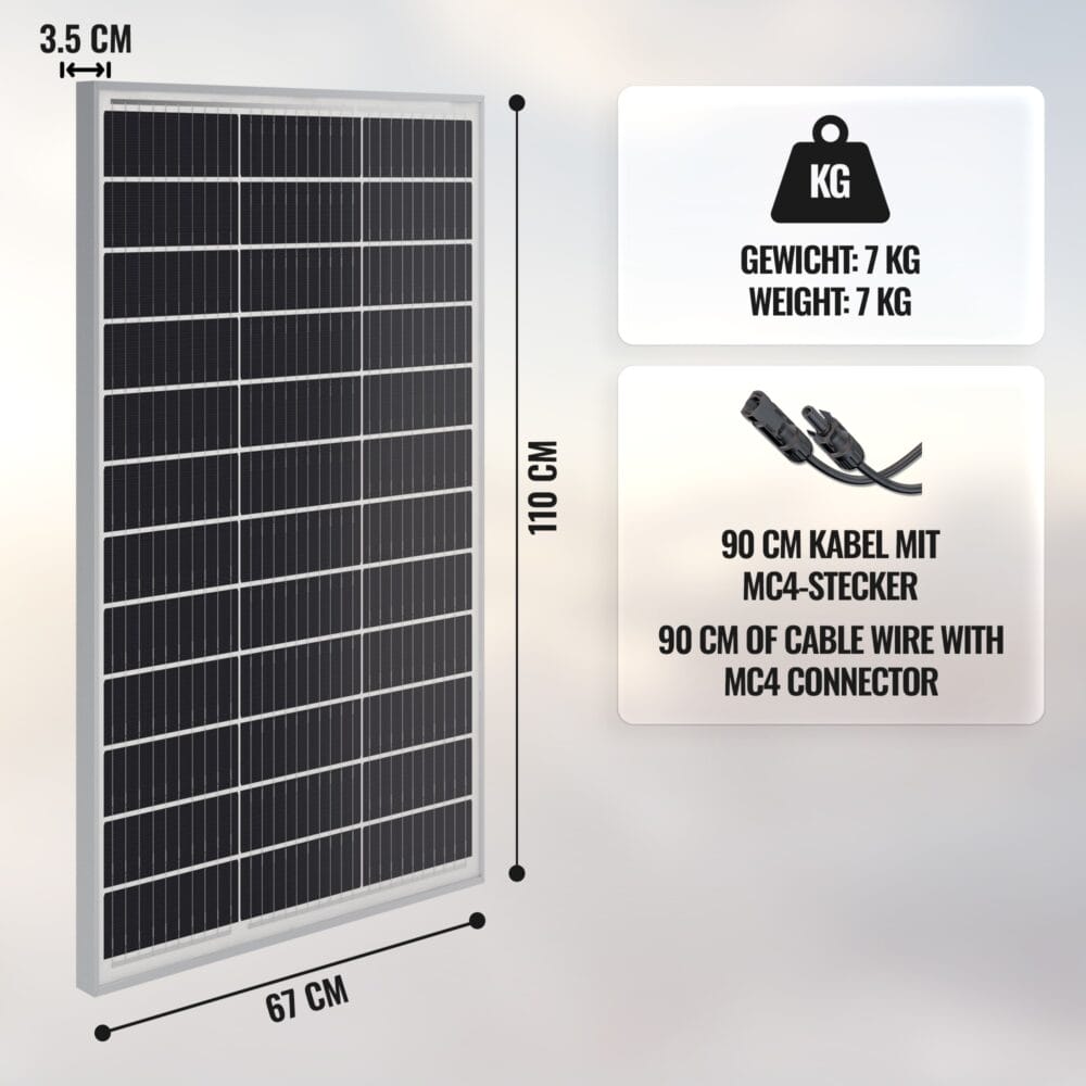 2x Solarpanel Monokristallin - 130W 18V für 12V Batterien Photovoltaik