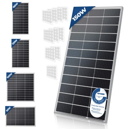 2x Solarpanel Monokristallin - 150W 18V für 12V Batterien Photovoltaik