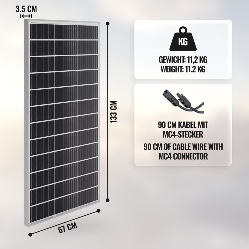 2x Solarpanel Monokristallin - 150W 18V für 12V Batterien Photovoltaik