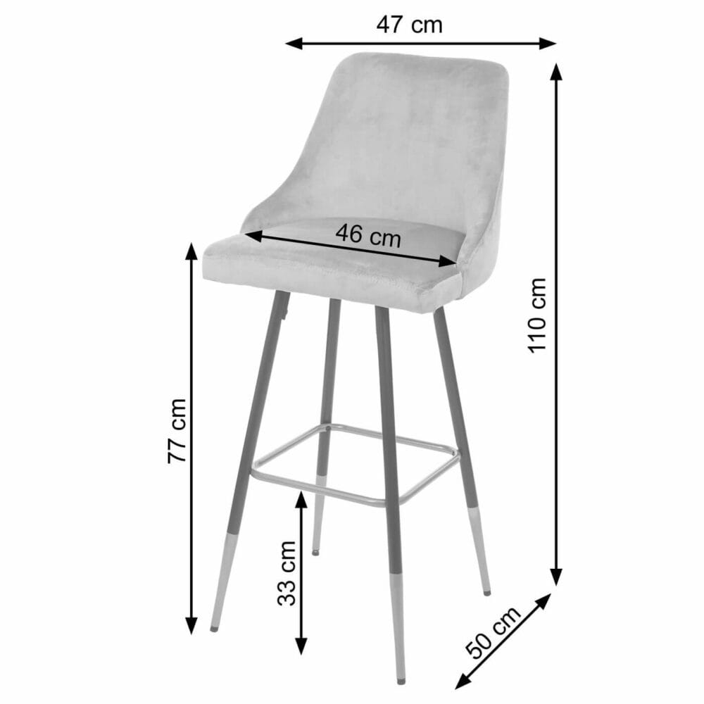 2x Barhocker Retro Design Samt Grau