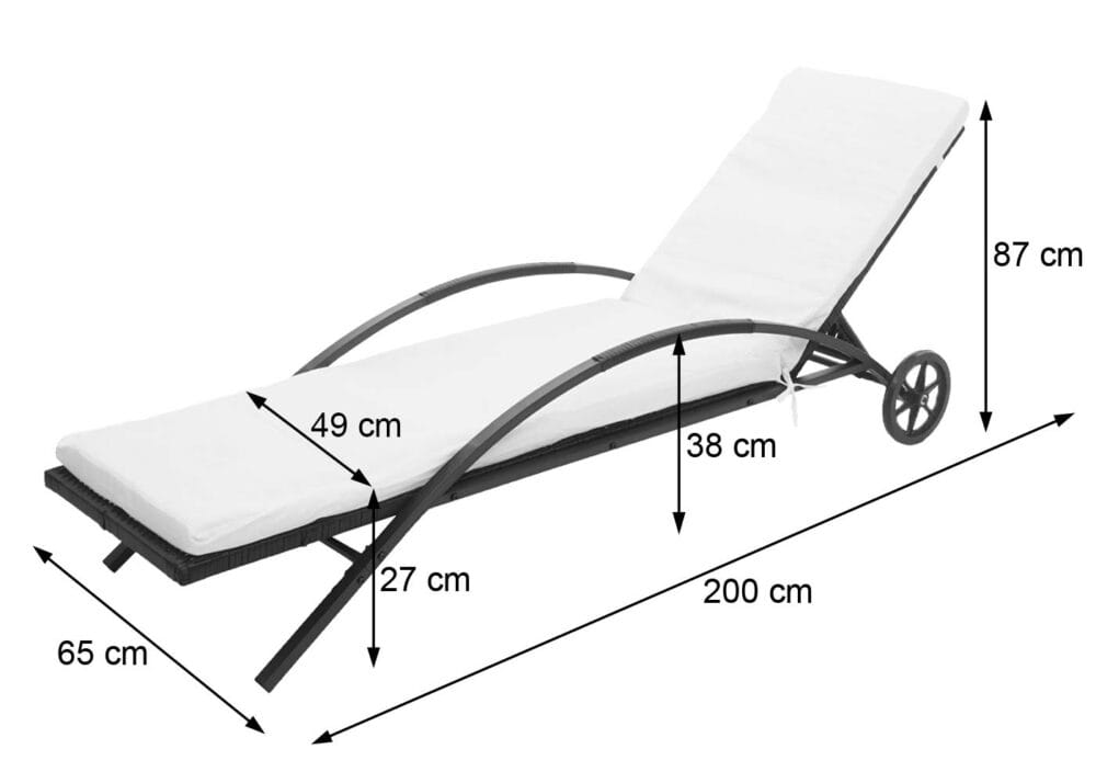 2x Liegestuhl Sonnenliege mit Tisch schwarz  Kissen dunkelgrau