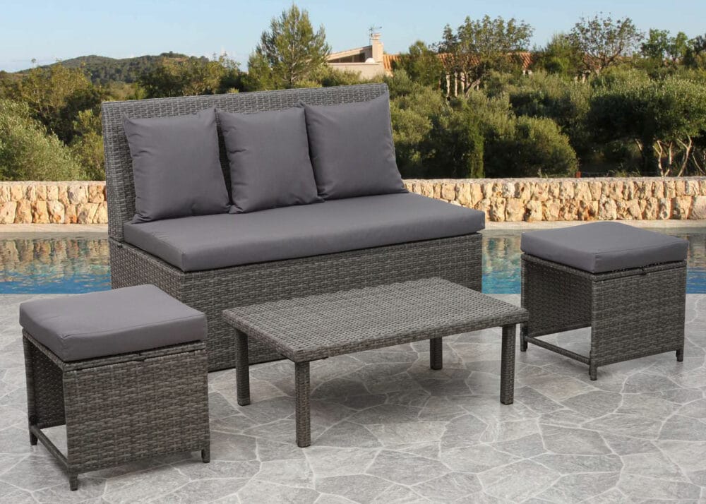 2x Rattan 2er Sofa Lounge-Gartenbank Gastronomie 120cm JAM-G16