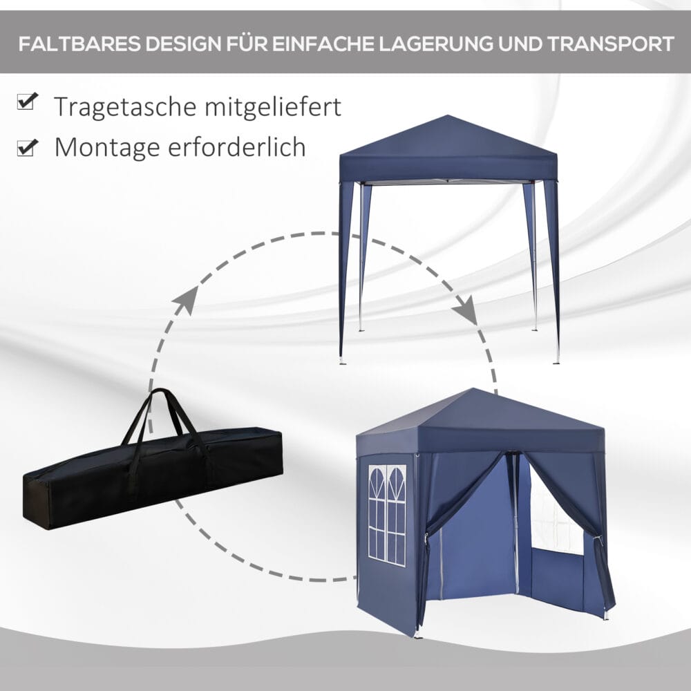 Wetterfester 2x2m Faltpavillon mit Fenster & Tür.