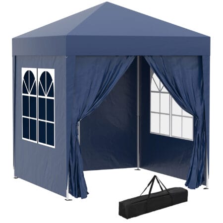 Wetterfester 2x2m Faltpavillon mit Fenster & Tür.