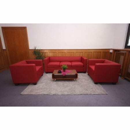 3-1-1 Sofagarnitur Couchgarnitur Loungesofa Lille Leder ~ rot