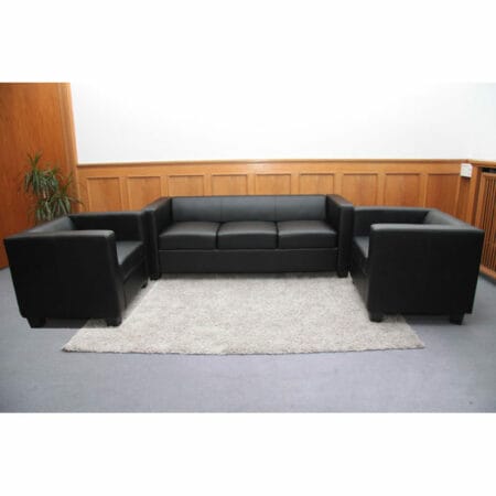 3-1-1 Sofagarnitur Couchgarnitur Loungesofa Lille Leder ~ schwarz