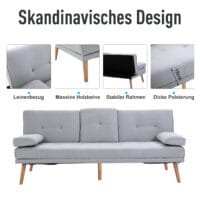 3-Sitzer Sofa Schlafcouch Gästebett 181x77x72cm Hellgrau - Multifunktionales Sofa für Gäste, in stilvollem Hellgrau.