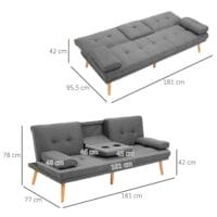 3-Sitzer Sofa Gästebett mit Becherhalter Dunkelgrau - Sofa mit Becherhalter und Gästebettfunktion, Dunkelgrau.