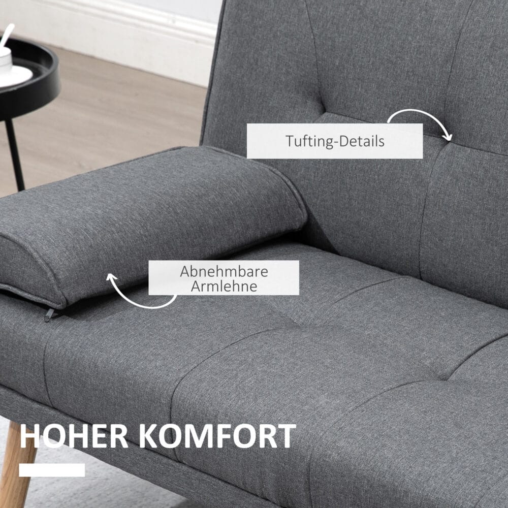 3-Sitzer Sofa Gästebett mit Becherhalter Dunkelgrau - Sofa mit Becherhalter und Gästebettfunktion, Dunkelgrau.