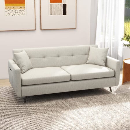 3-Sitzer Sofa mit Zierkissen & Seitentasche 165x73x72cm - Sofa mit zusätzlichen Kissen und praktischer Tasche.