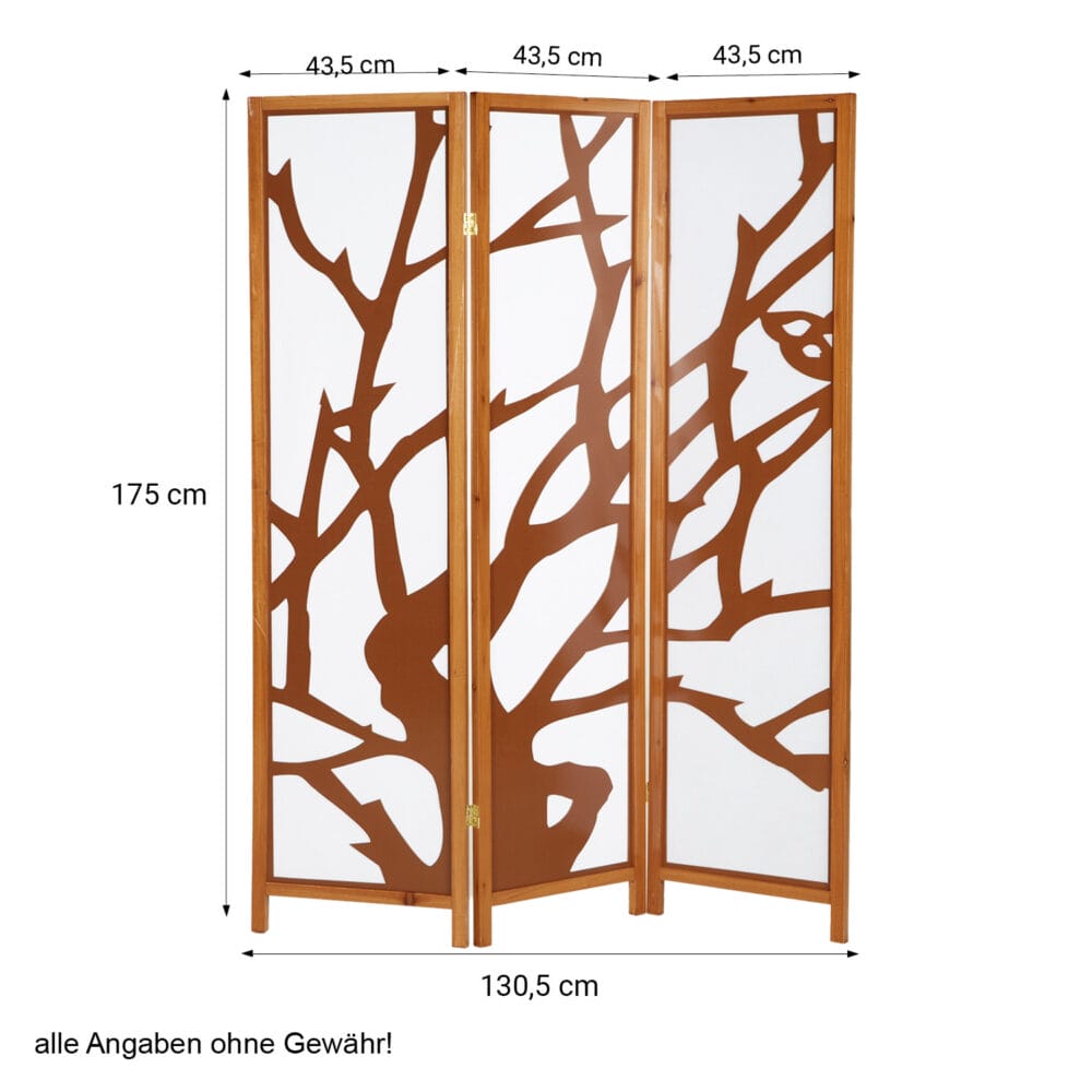 3-teiliger Paravent Raumteiler aus Holz Braun