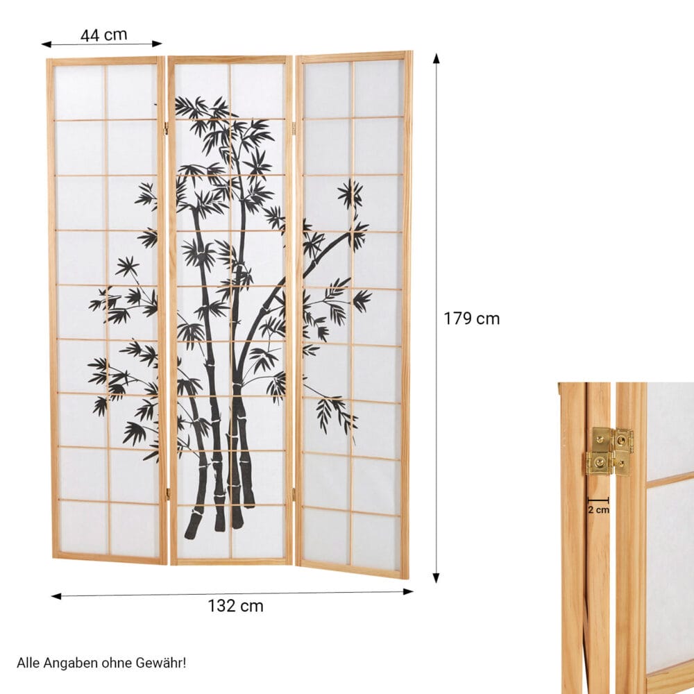 3-teiliger Paravent Raumteiler aus Holz Natur