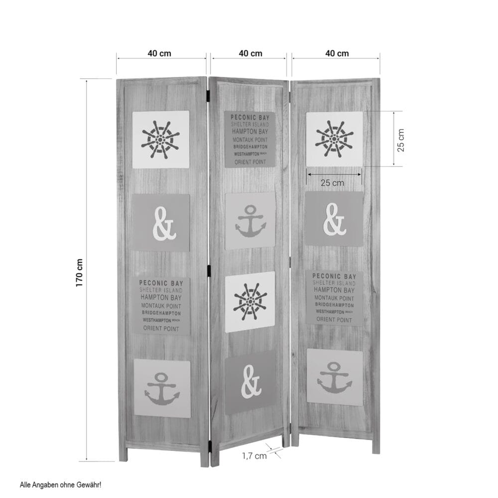 3-teiliger Paravent Raumteiler aus Holz Natur