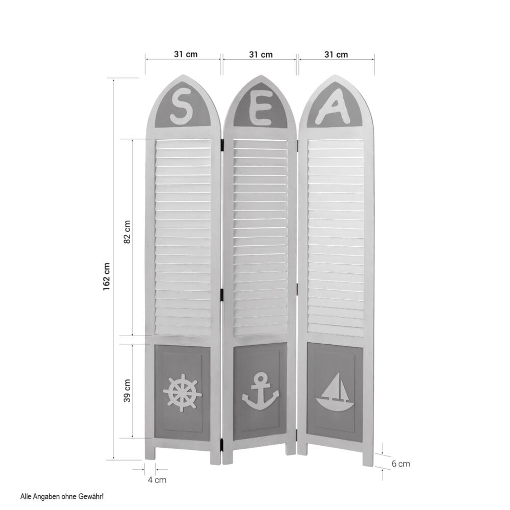 3-teiliger Paravent Raumteiler aus Holz Weiss