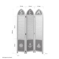 3-teiliger Paravent Raumteiler aus Holz Weiss