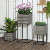 3er Set Blumenkiste Blumenkasten Rattan Kübel