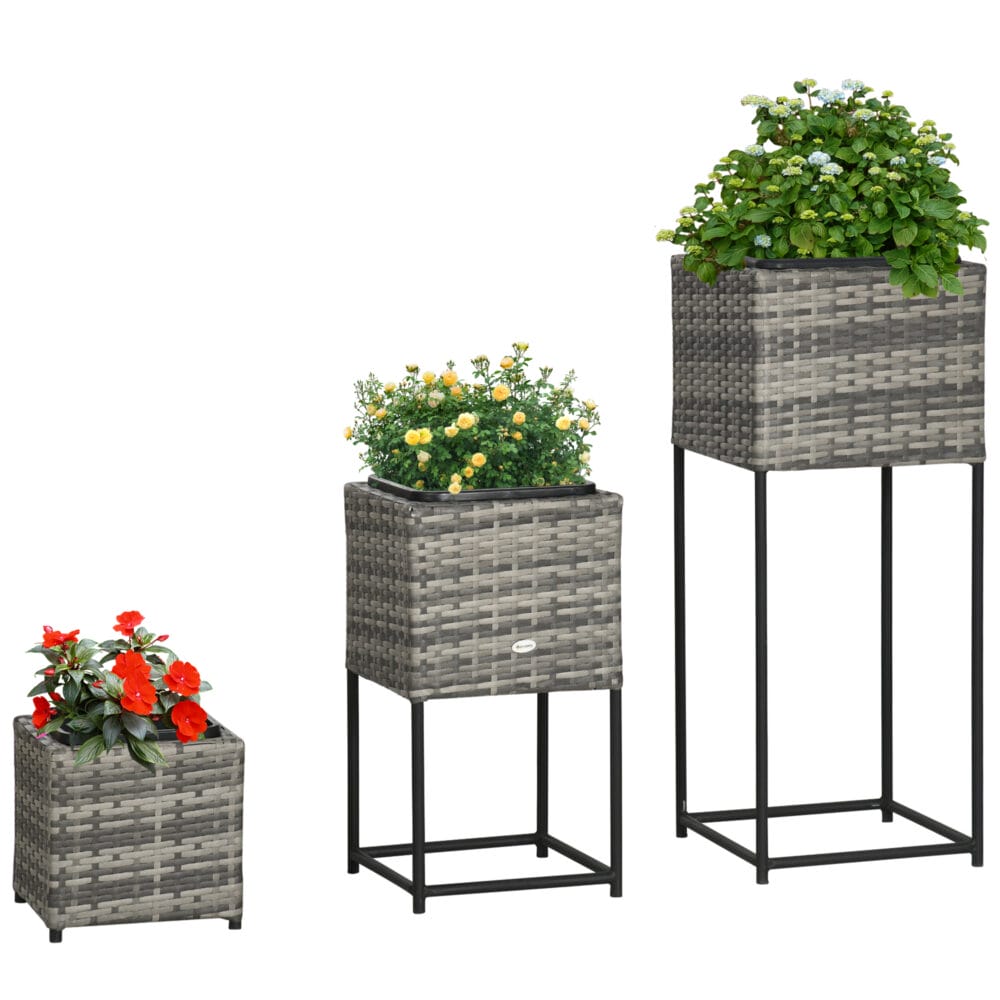 3er Set Blumenkiste Blumenkasten Rattan Kübel