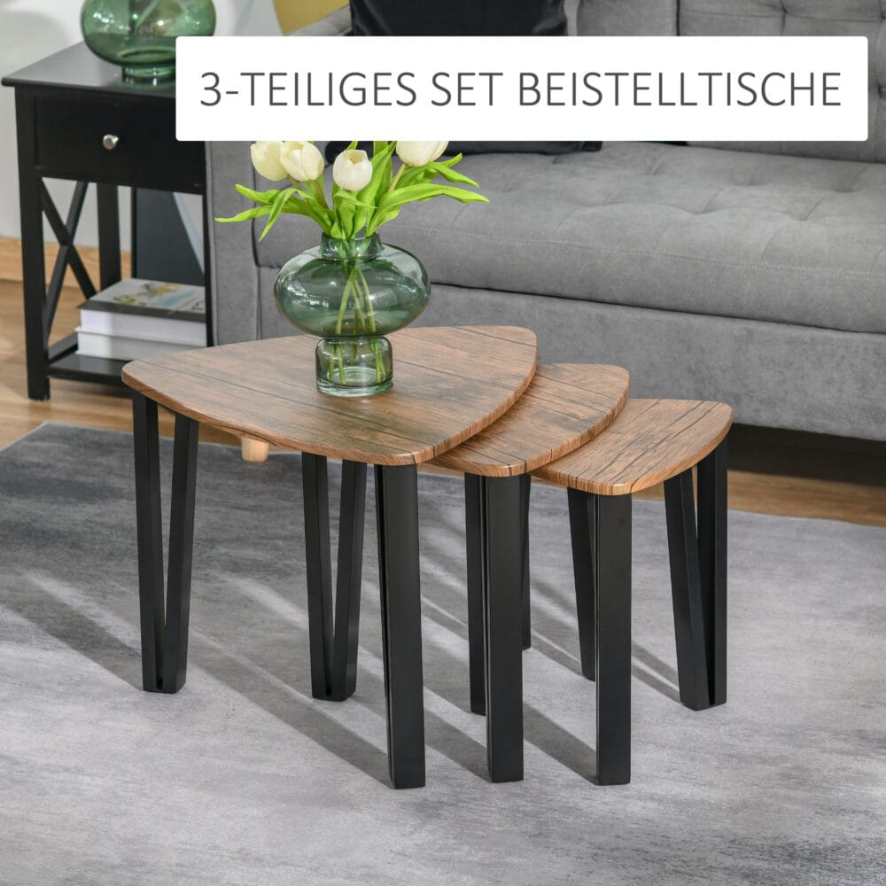 3er-Set Couchtisch Beistelltisch Stapeltisch Schwarz-Braun