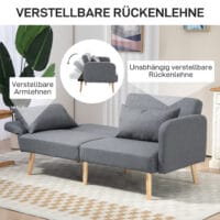 3er Sofa Gästebett Doppelbett 170x83x80cm Grau - Grosses Sofa mit Bettfunktion für zwei Personen.