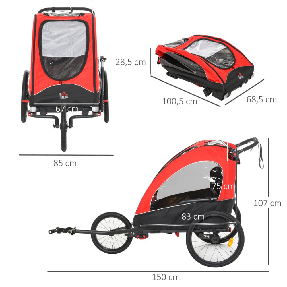 3in1 Jogger - Kinderanhänger - Kinderwagen Rot Schwarz