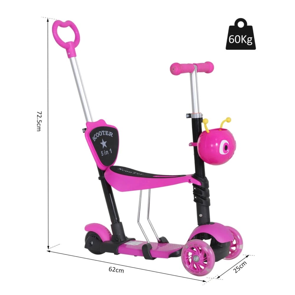 3in1 Kickboard Scooter Trottinett Kinderauto Rosa