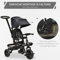 4 in 1 Kinderdreirad mit Schubstange Sonnendach Sicherheitsgurt
