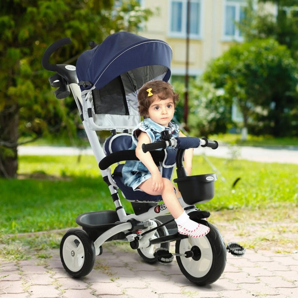 4-in-1 Kinderwagen Dreirad Buggy - Blau