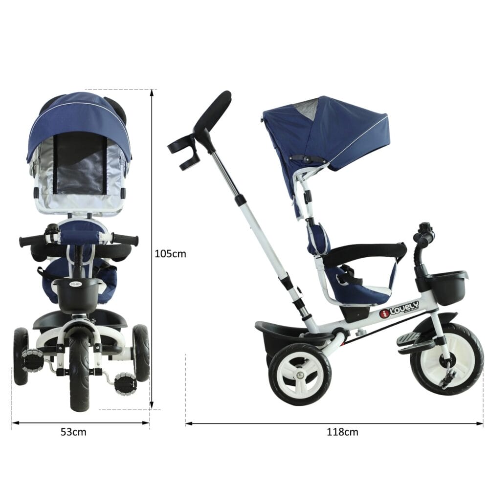 4-in-1 Kinderwagen Dreirad Buggy - Blau