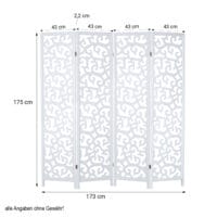4-teiliger Paravent Raumteiler aus Holz weiss
