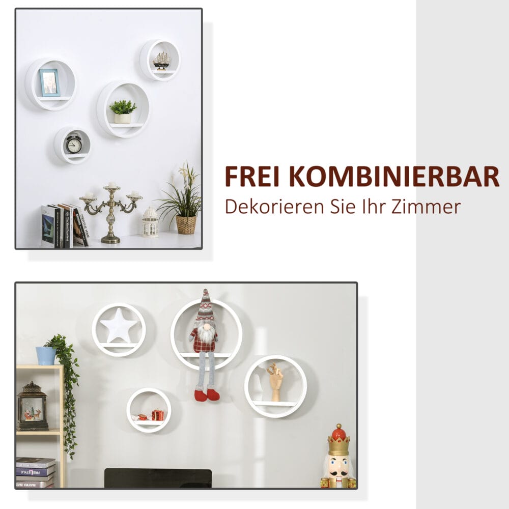 4 tlg. Wandregal Set Rund Hängeregal weiss