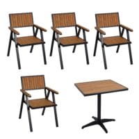 4er-Set Gartenstuhl + Gartentisch Outdoor Alu schwarz teak