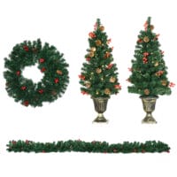 4tlg. Weihnachtsschmuck LED 1x Girlande 2xBaum 1x Kranz