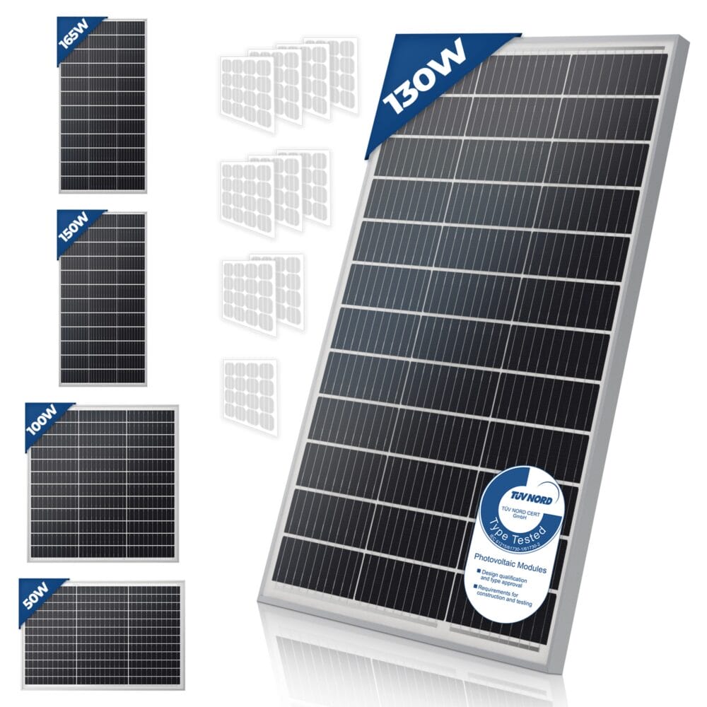 4x Solarpanel Monokristallin - 130W 18V für 12V Batterien Photovoltaik