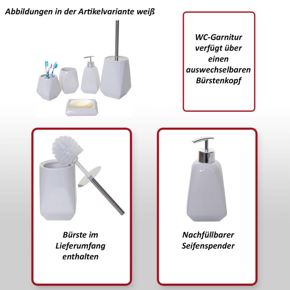 5-teiliges Badset Badaccessoires Keramik schwarz