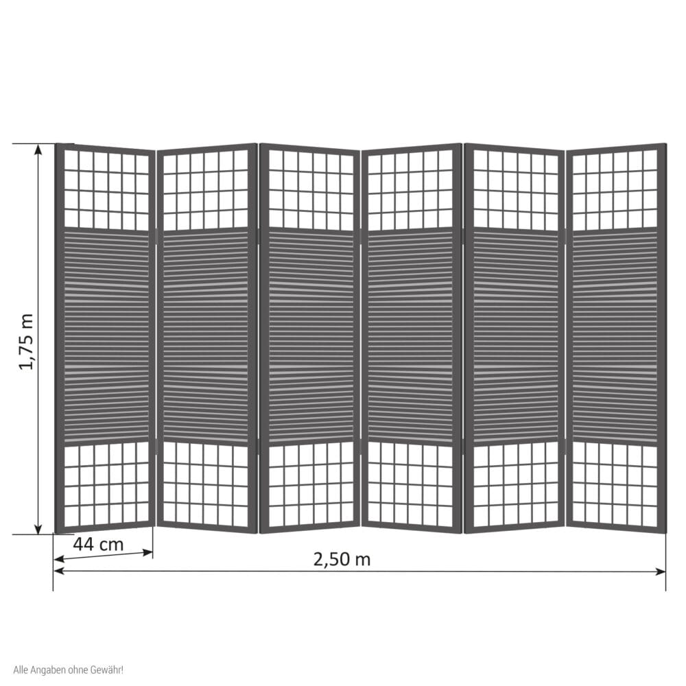 6-teiliger Paravent Raumteiler aus Holz Braun