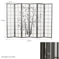 6-teiliger Paravent Raumteiler aus Holz Schwarz