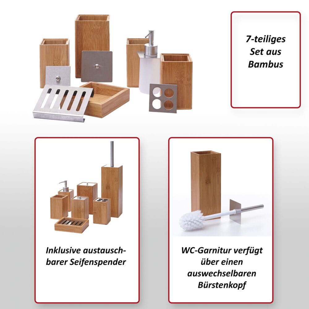 7-teiliges Badset Seifenspender Zahnbürstenhalter Seifenschale