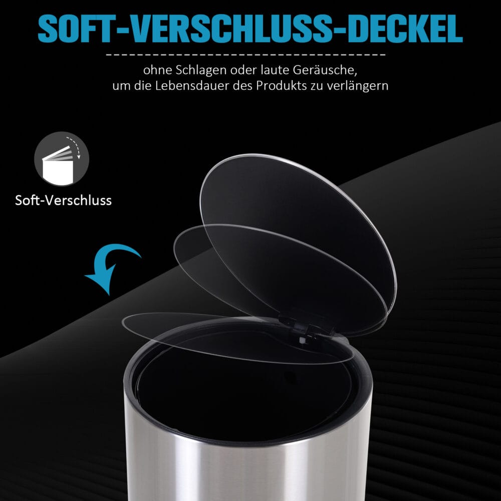 Abfalleimer 12L Edelstahl Treteimer mit Inneneimer Soft Close