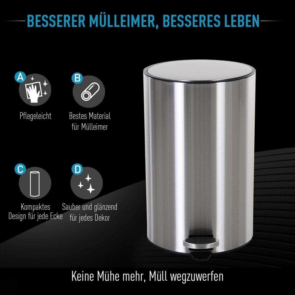Abfalleimer 12L Edelstahl Treteimer mit Inneneimer Soft Close